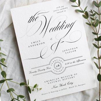 formal elegant calligraphy black tie wedding invitation