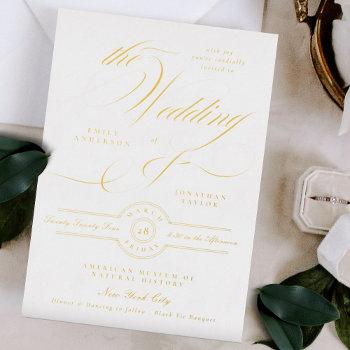 formal elegant gold calligraphy black tie wedding foil invitation