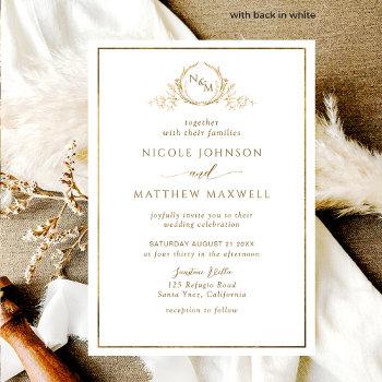 Small Formal, Elegant White And Gold Monogram Wedding Front View