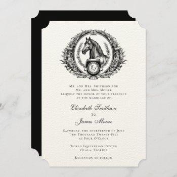 formal equestrian horse monogram crest wedding invitation