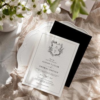 formal floral crest monogram wedding invitation