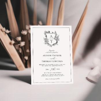 formal floral crest monogram wedding invitation