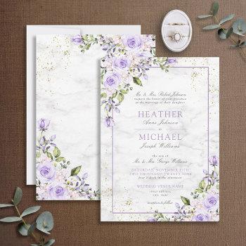 formal lilac lavender gold marble floral wedding i invitation