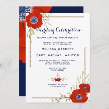 Small Formal Nautical Red, White, & Blue Anemone Wedding Front View