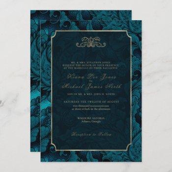formal paisley wedding dark teal id767 invitation