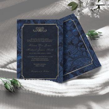 formal paisley wedding navy blue id767 invitation