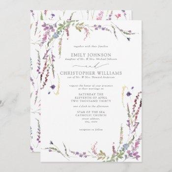 formal purple wildflower wedding invitation