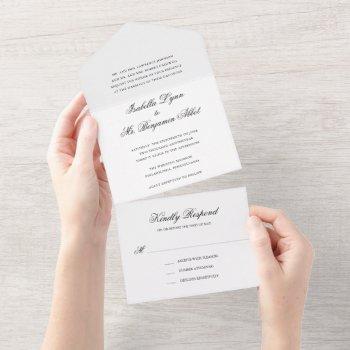 formal traditional classic elegant white wedding all in one invitation