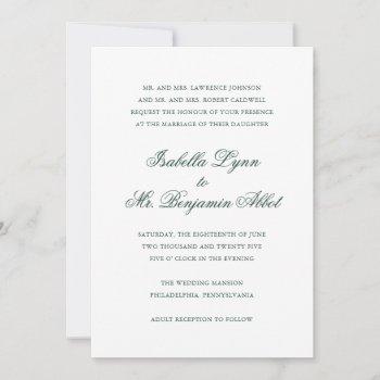 formal traditional elegant forest green wedding invitation