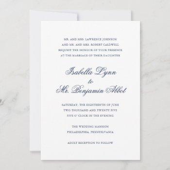 formal traditional elegant navy blue wedding invitation