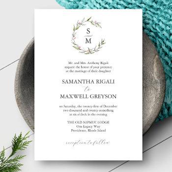 formal wedding invitations botanical initials