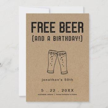 Small Free Beer Funny Birthday Save The Date Front View