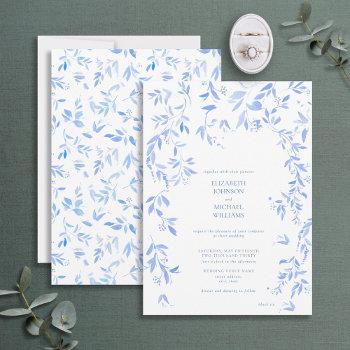 french blue floral botanical wedding  invitation