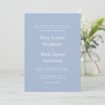 Small French Blue Sophisticated Typography Wedding Front View