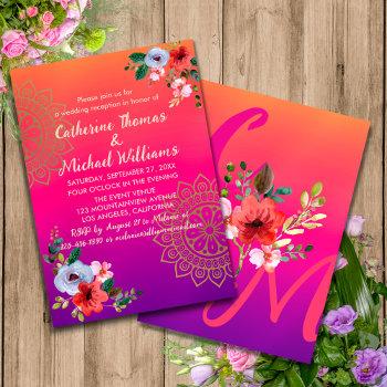 fuchsia pink orange purple bright and bold floral invitation