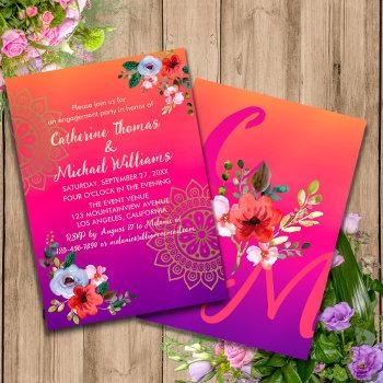 fuchsia pink orange purple bright and bold floral  invitation