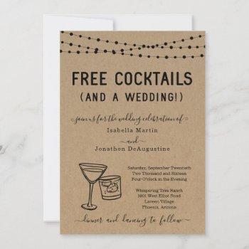 funny free cocktails and a wedding invitation