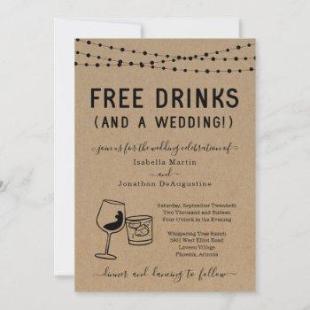 funny free drinks and a wedding invitation