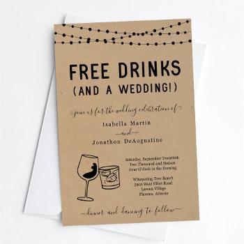 funny free drinks and a wedding invitation