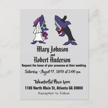 funny shark bride and groom wedding invitation