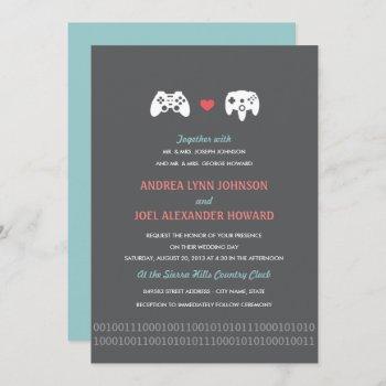 Small Gamer Controller Love Wedding Invites - Red & Gray Front View