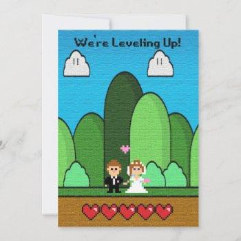 gaming pixel 8bit level up wedding invitations 