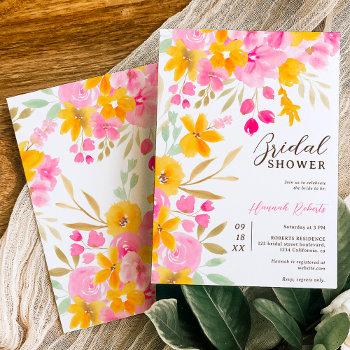 garden yellow pink floral watercolor bridal shower invitation
