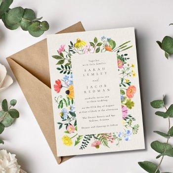 garden's bloom wildflower wedding invitation