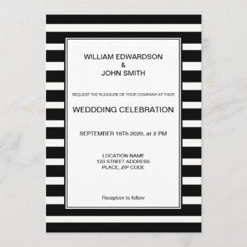 gay mr & mr modern black white stripes wedding invitation