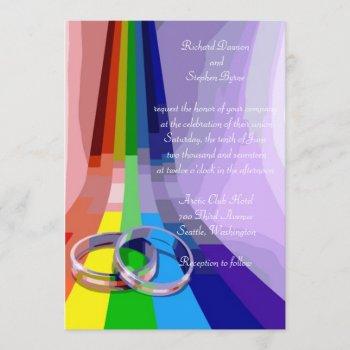 gay rainbow and rings wedding invitation
