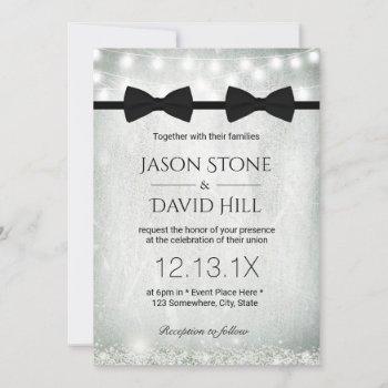 gay wedding double bow ties baby's breath invitation