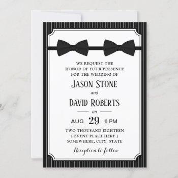 gay wedding double bow ties classy black invitation