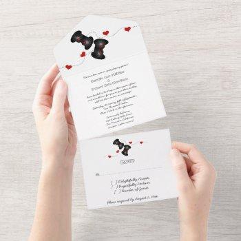 Small Geeky Gamers All In One Wedding Invite | Dark Front View