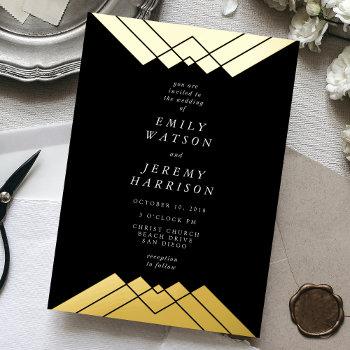 Small Geometric Black Gold Gatsby Wedding Pressed Foil Front View