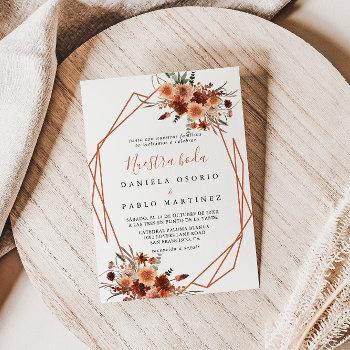 geometric boho autumn floral nuestra boda wedding invitation