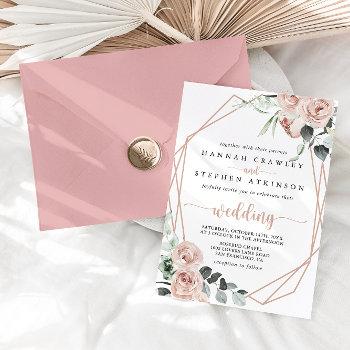 geometric classic pink floral front & back wedding invitation