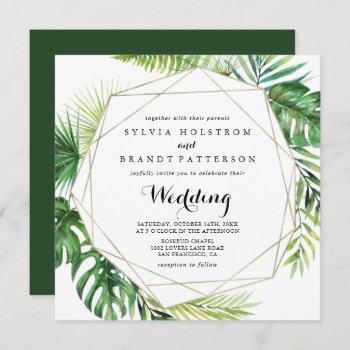 geometric destination front & back wedding invitation