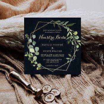 geometric gold blue green spanish wedding  invitation