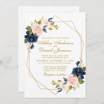 Small Geometric Gold Floral Blue Pink Photo Wedding Front View