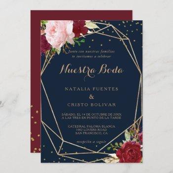 geometric gold glitter red spanish wedding invitation