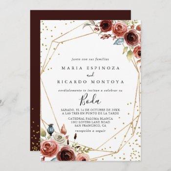 geometric gold glitter spring spanish wedding invitation