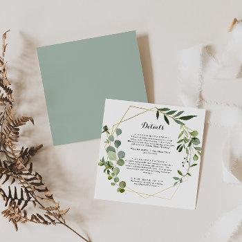 Small Geometric Gold Tropical Green Wedding Details Enclosure Card Front View