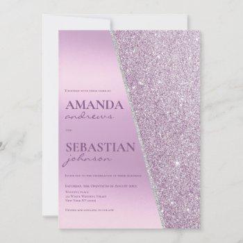 geometric lilac elegant glitter gradient wedding invitation
