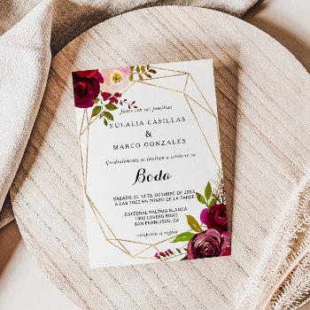 Small Geometric Rustic Burgundy Floral Spanish Wedding Front View
