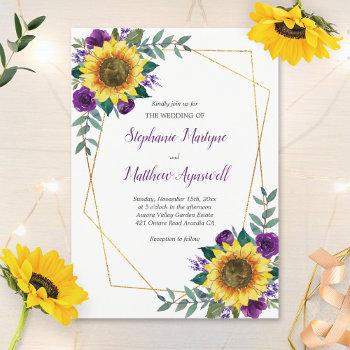 Small Geometric Sunflower Purple Roses Floral Wedding Front View