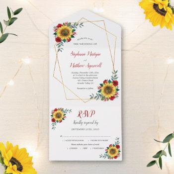 geometric sunflower red rose modern wedding all in one invitation
