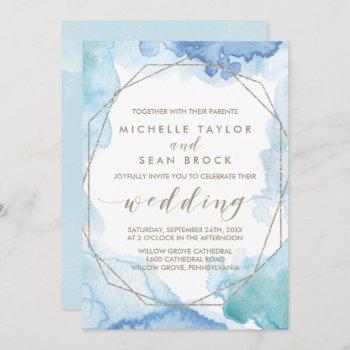 geometric watercolor all in one wedding invitation