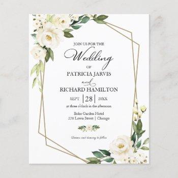 geometric white floral budget wedding invitation