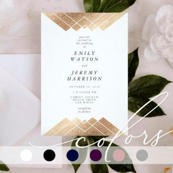 geometric white gold gatsby wedding invitation