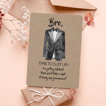 Small Getting Hitched - Suit Up - Funny Groomsman Invite Front View